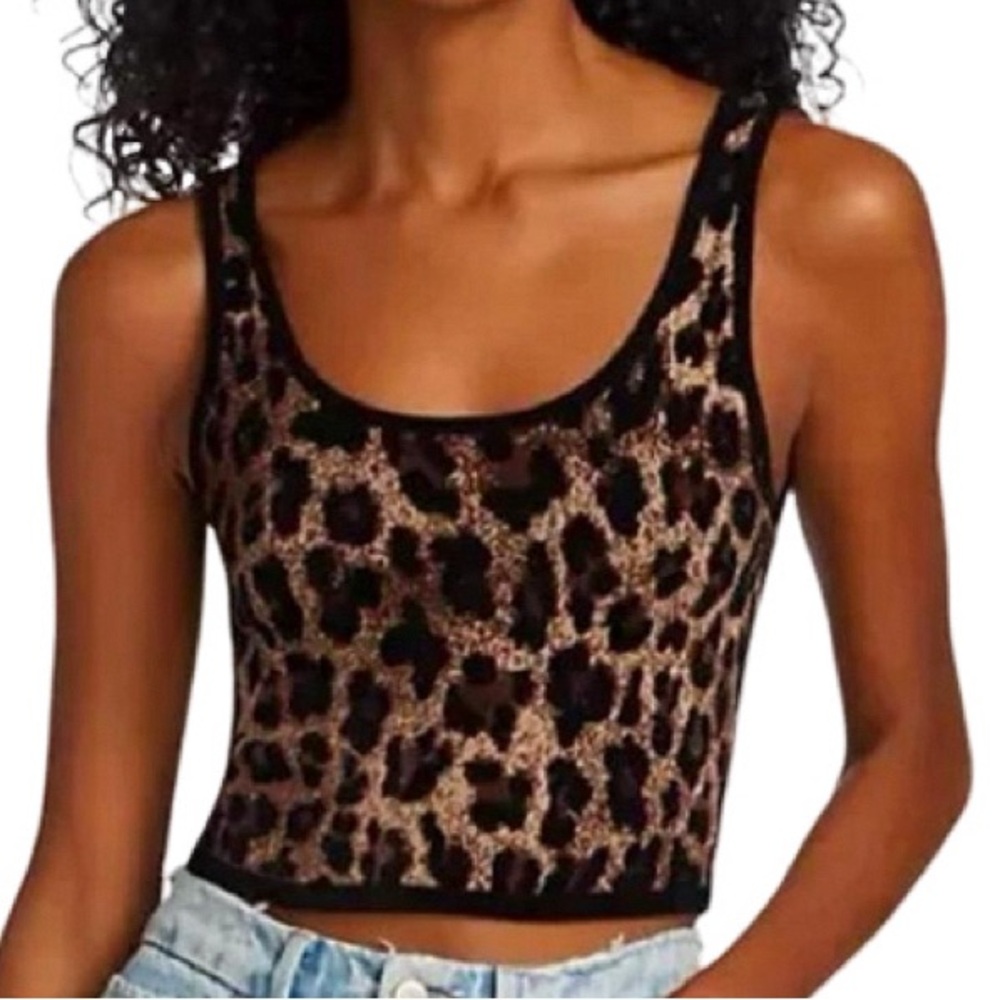 NWT Alice + Olivia Daryn Cropped Leopard Print Sweater Tank - Sz L